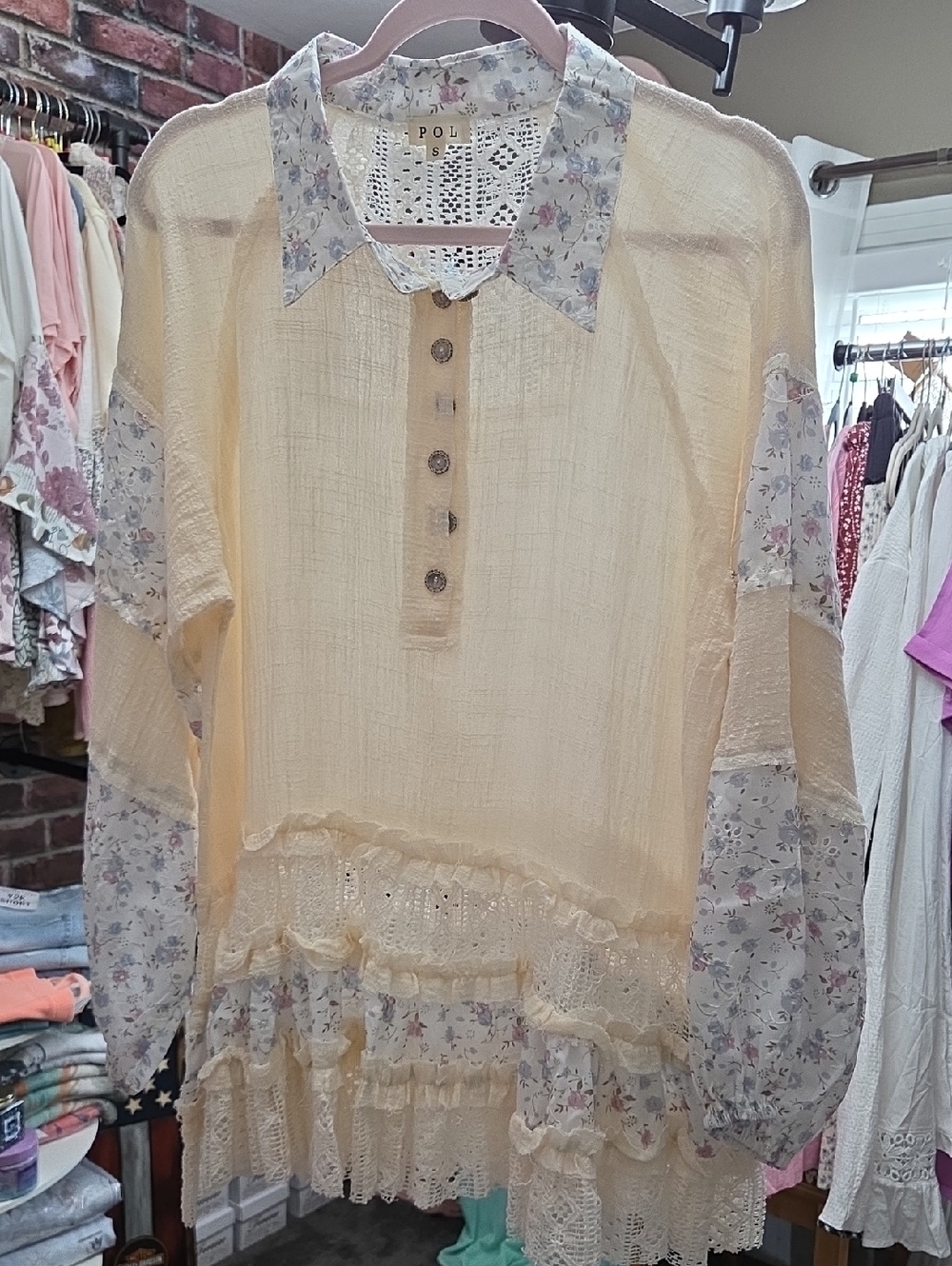 POL Cream Tunic with Floral Trim